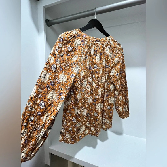 Old Navy Floral Print Tie-Neck Swing Blouse oversized bohemian Flowy top xs - Picture 4 of 9